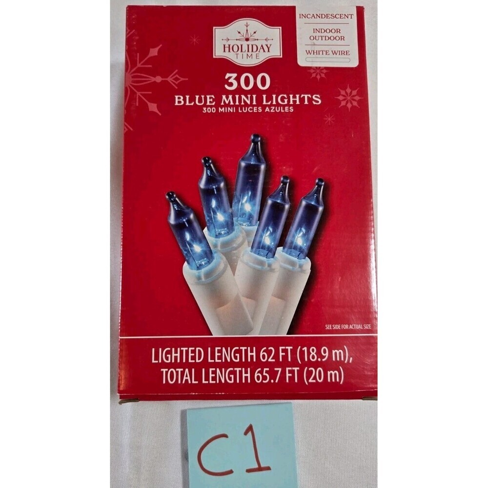 NEW Holiday Time 300 Blue Mini Lights CLEAR WIRE Christmas Bulbs String Outdoor